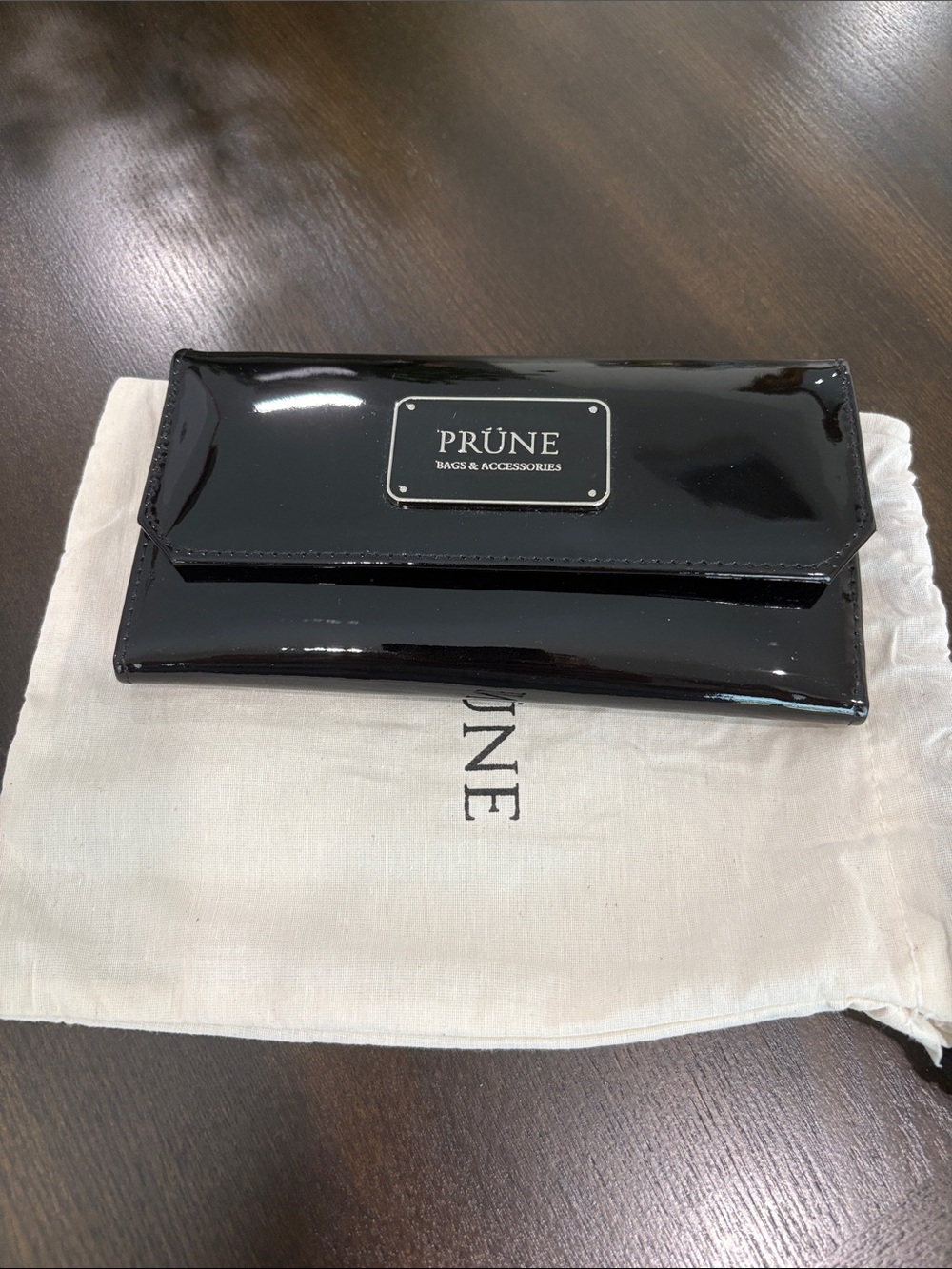 Prune Black Patent Leather Wallet Clutch